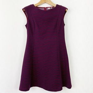 Gap Burgundy and Navy Striped Cap Sleeve‎ A-Line Dress Size 8 Back Zipper